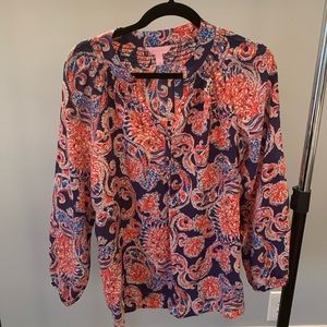 Lily Pulitzer long sleeve blouse, size L, 100% silk